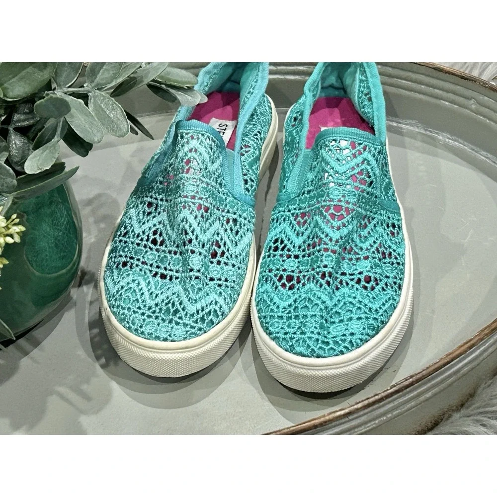 Steve Madden Girls‎ Jfinalem Knit Sneakers Turquoise Fabric Youth Size 13**